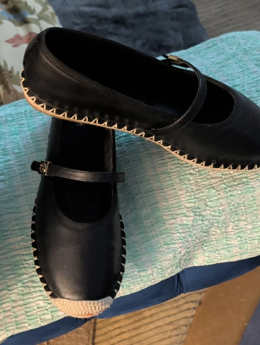 MICHAEL Michael Kors Black Espadrille Mary Jane Flats with Natural Toe
